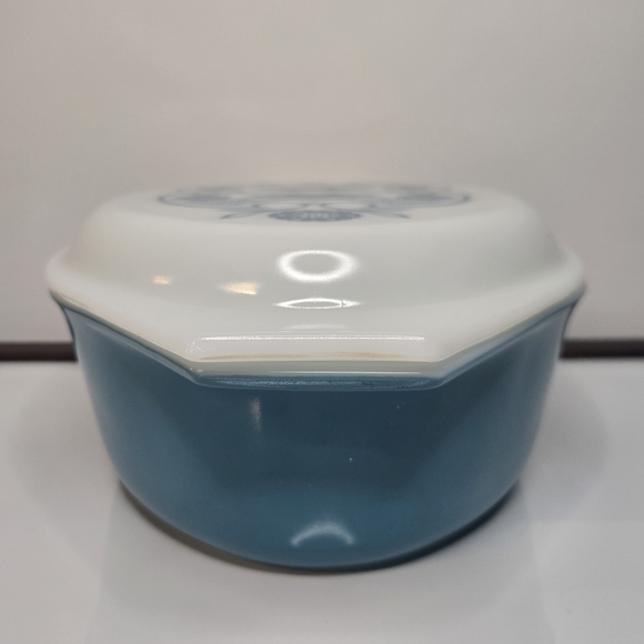 VTG Pyrex 2 1/2 QT Horizon 045 Turquoise White Floral Oval Casserole Lid Dish - Picture 5 of 12